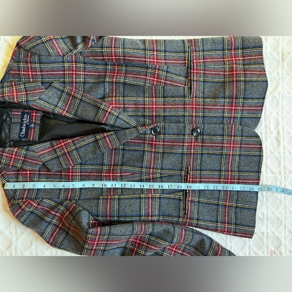 🦊Vintage Chadwick’s Boston Grey/Red Plaid Wool BlazerJacket Sz14P Holiday Ready - Picture 10 of 12